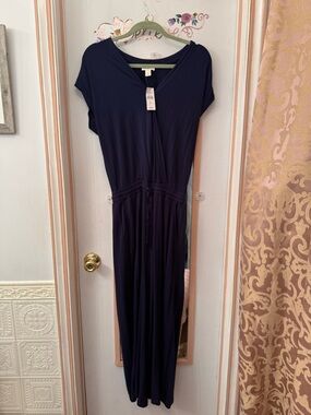 LOFT Navy Blue V-Neck Maxi Dress Jumpsuit